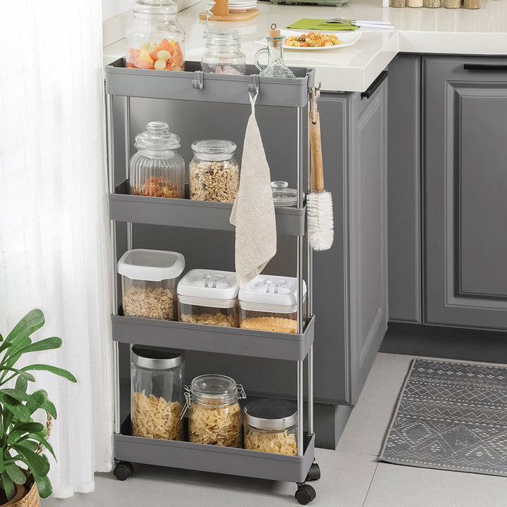 Grey 4-Tier Slim Plastic Storage Cart