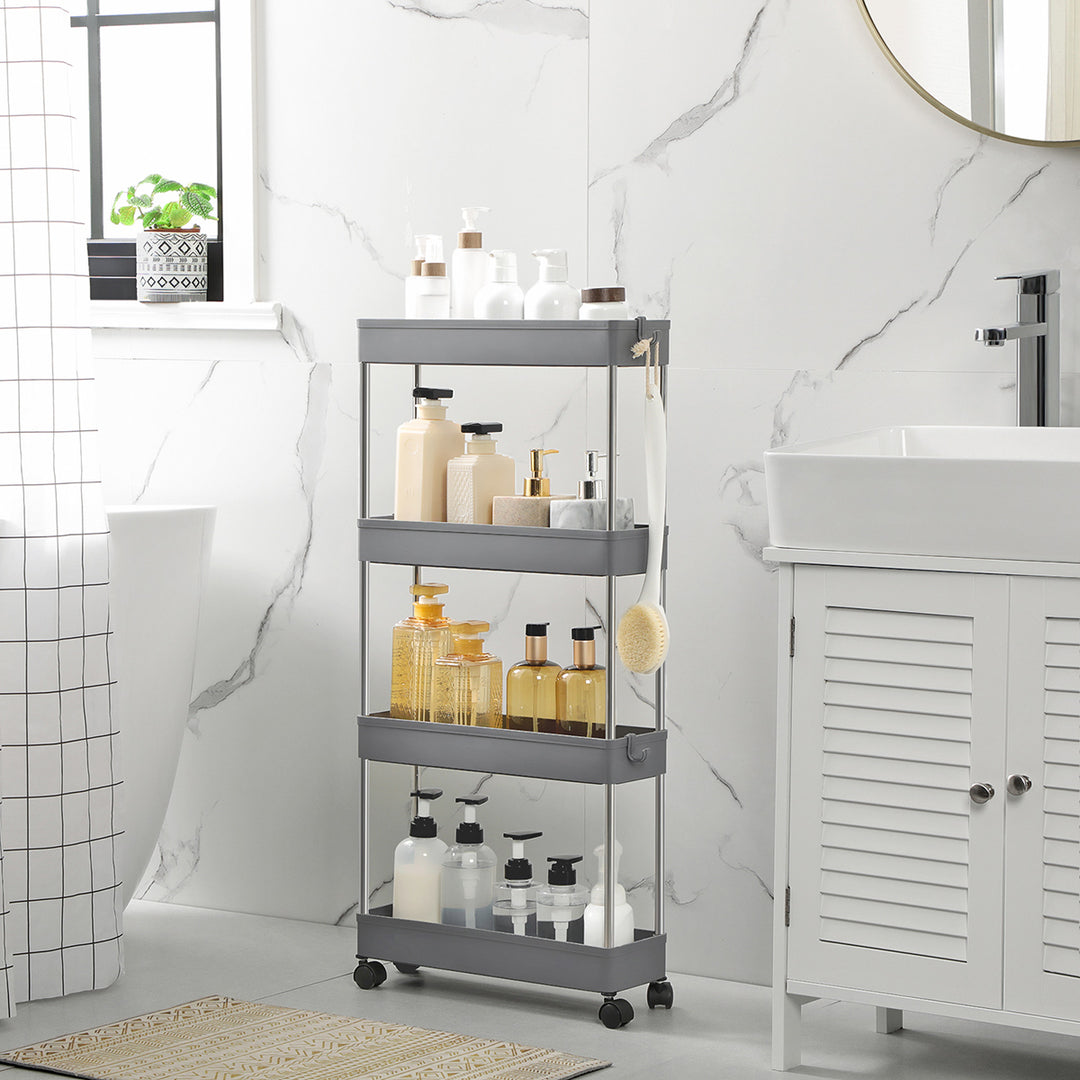 Grey 4-Tier Slim Plastic Storage Cart
