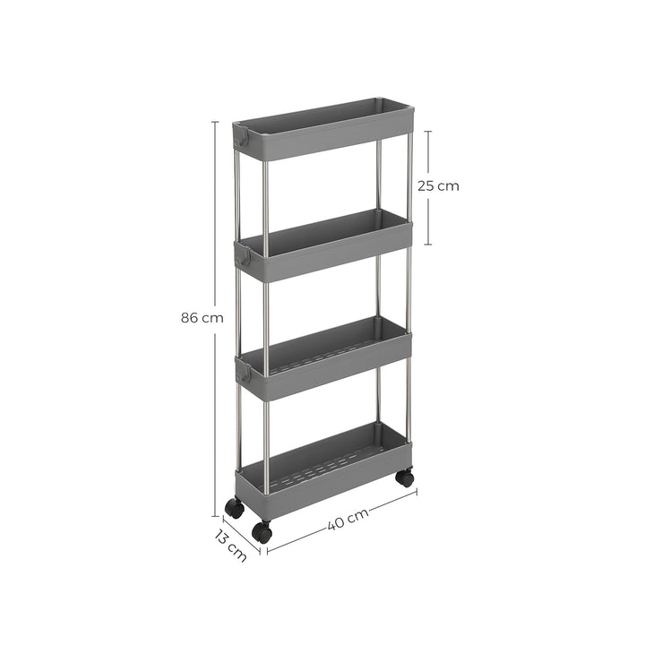 Grey 4-Tier Slim Plastic Storage Cart