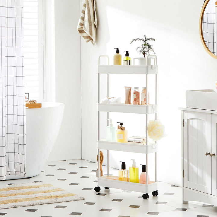White Narrow Storage Cart with 4 Baskets & Handle