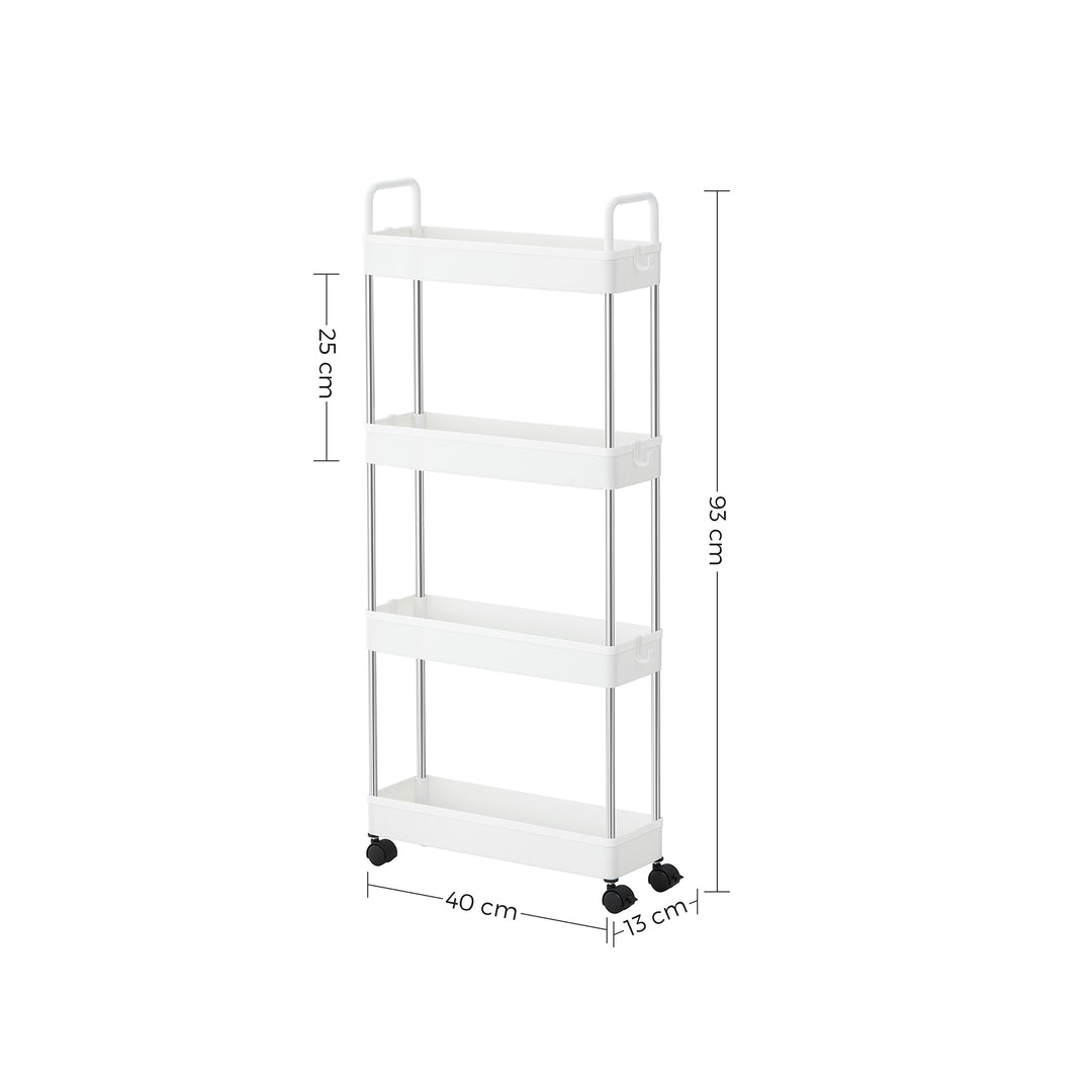 White Narrow Storage Cart with 4 Baskets & Handle