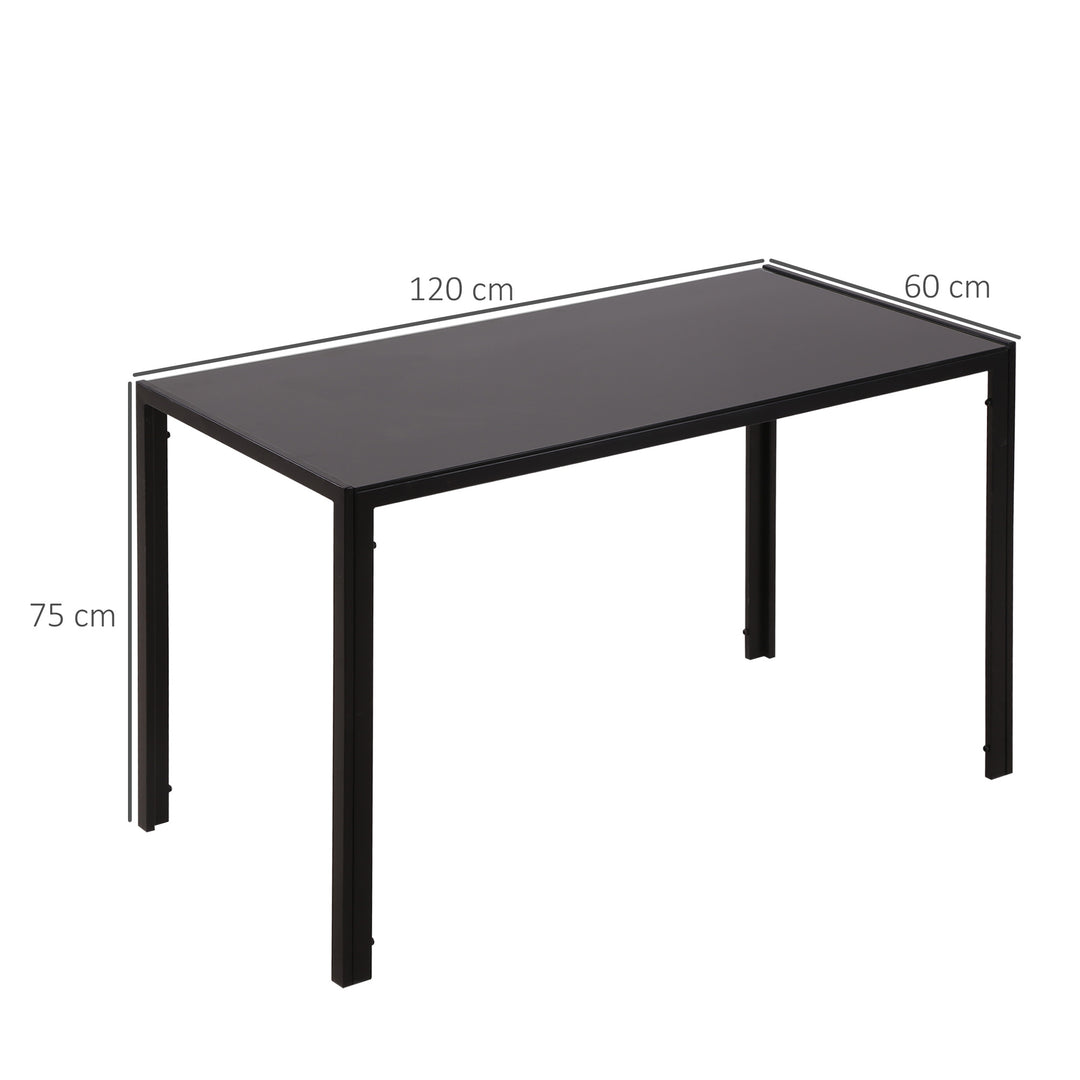 Modern Rectangular Dining Table for 4 People with Tempered Glass Top & Metal Legs - Black (Chairs Not Included)