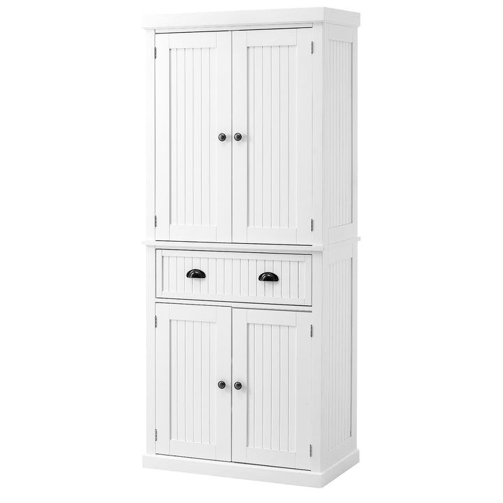Traditional Kitchen Cupboard  Freestanding Storage Cabinet with Drawer, Doors and Adjustable Shelves, White
