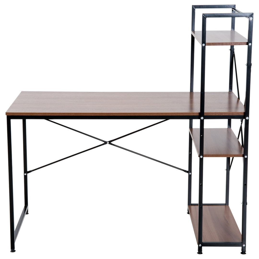 Computer Desk PC Table  Study Workstation Home Office with 4-tier Bookshelf Storage Metal Frame Wooden Top (Walnut & Black)