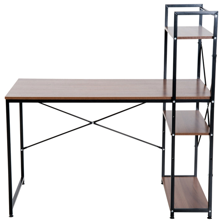 Computer Desk PC Table  Study Workstation Home Office with 4-tier Bookshelf Storage Metal Frame Wooden Top (Walnut & Black)