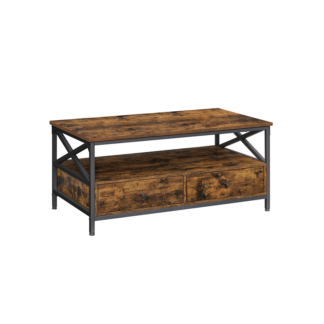 Industrial Brown Coffee Table with Drawers