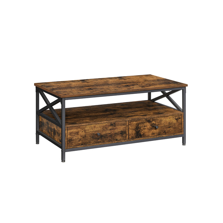 Industrial Brown Coffee Table with Drawers