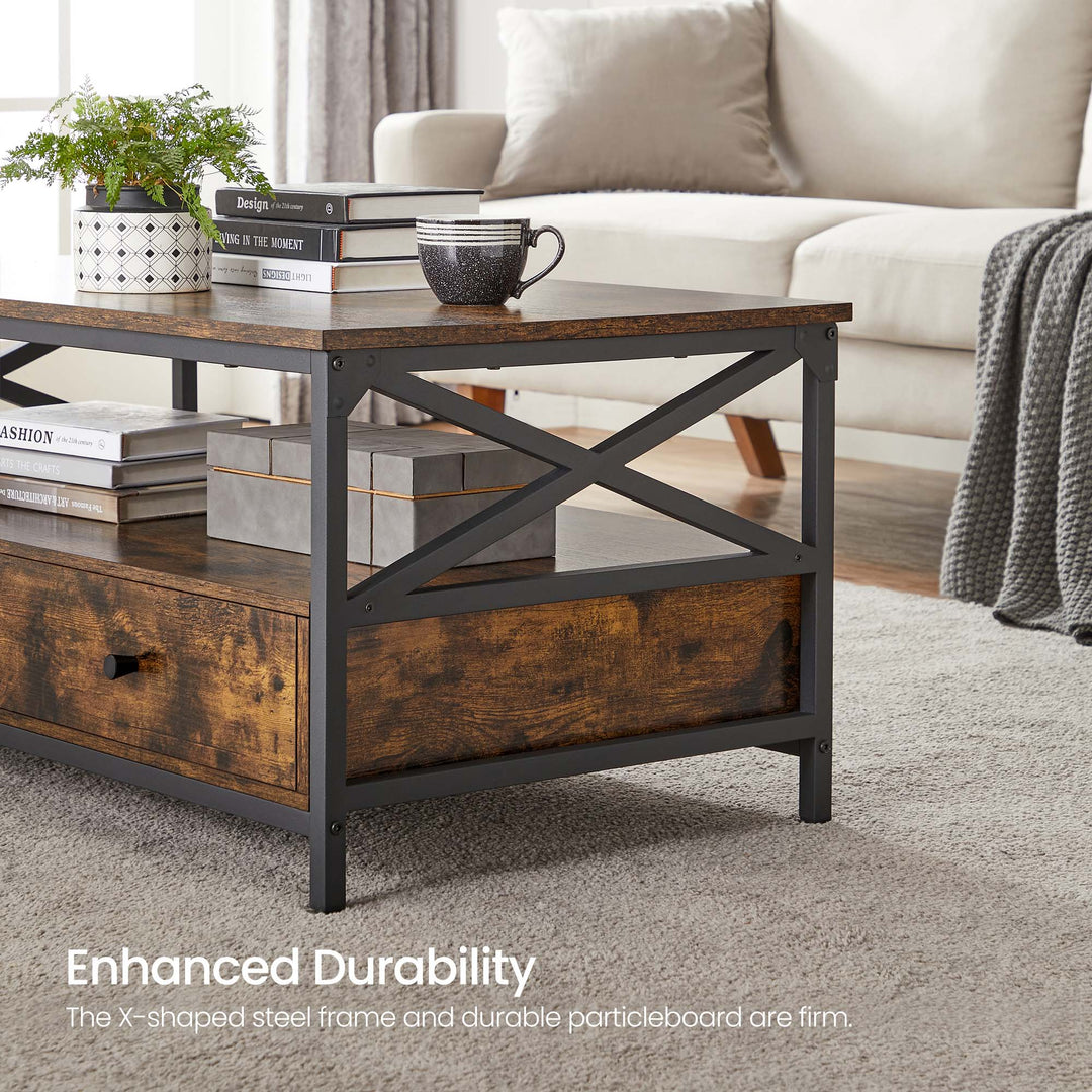 Industrial Brown Coffee Table with Drawers