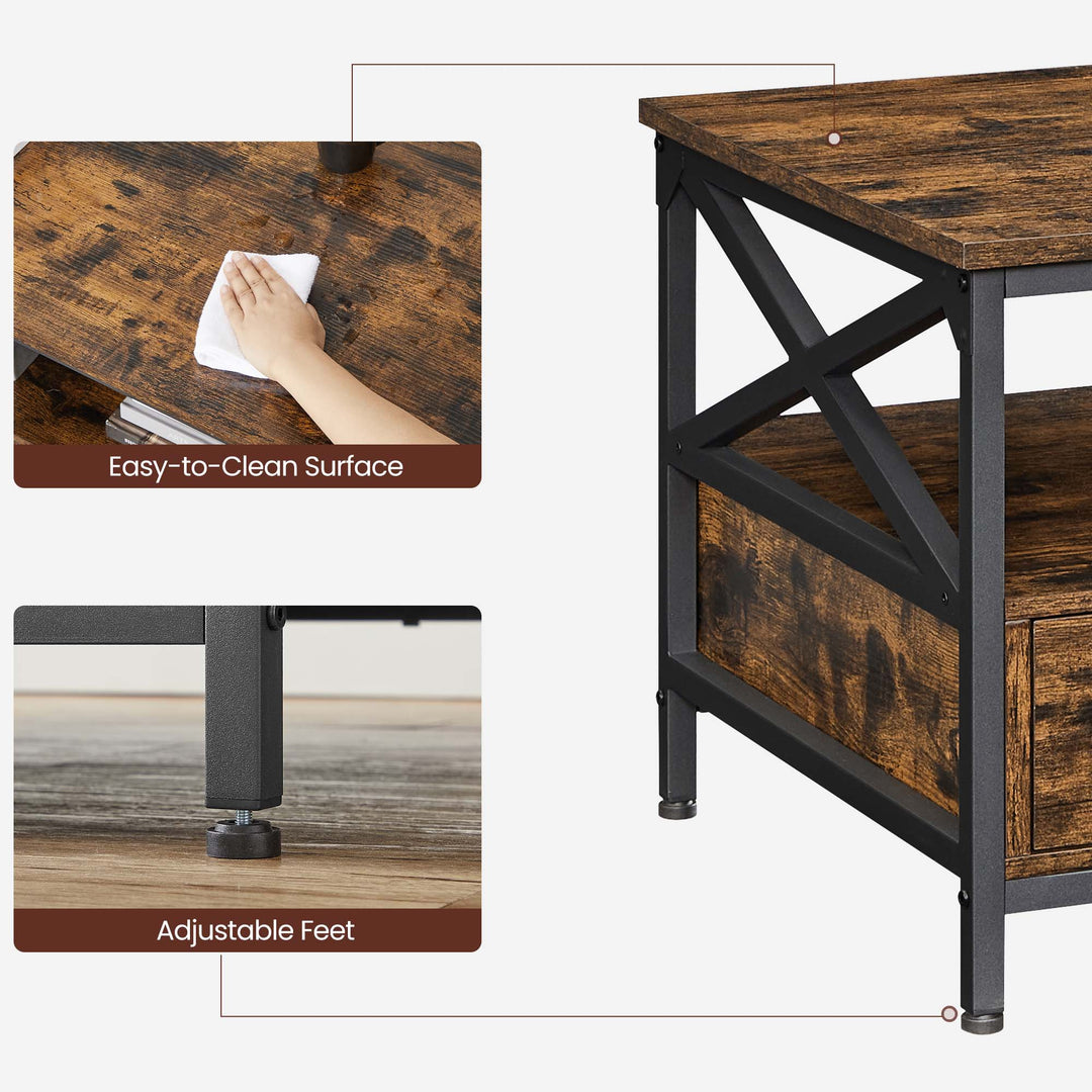 Industrial Brown Coffee Table with Drawers