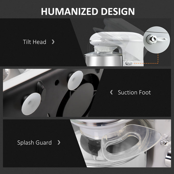 Stand Mixer with 6 Speeds and Pulse Setting, 1200W 5.5L Tilt Head Electric Cake Mixer with Stainless Bowl, Beater, Dough Hook and Whisk, Silver