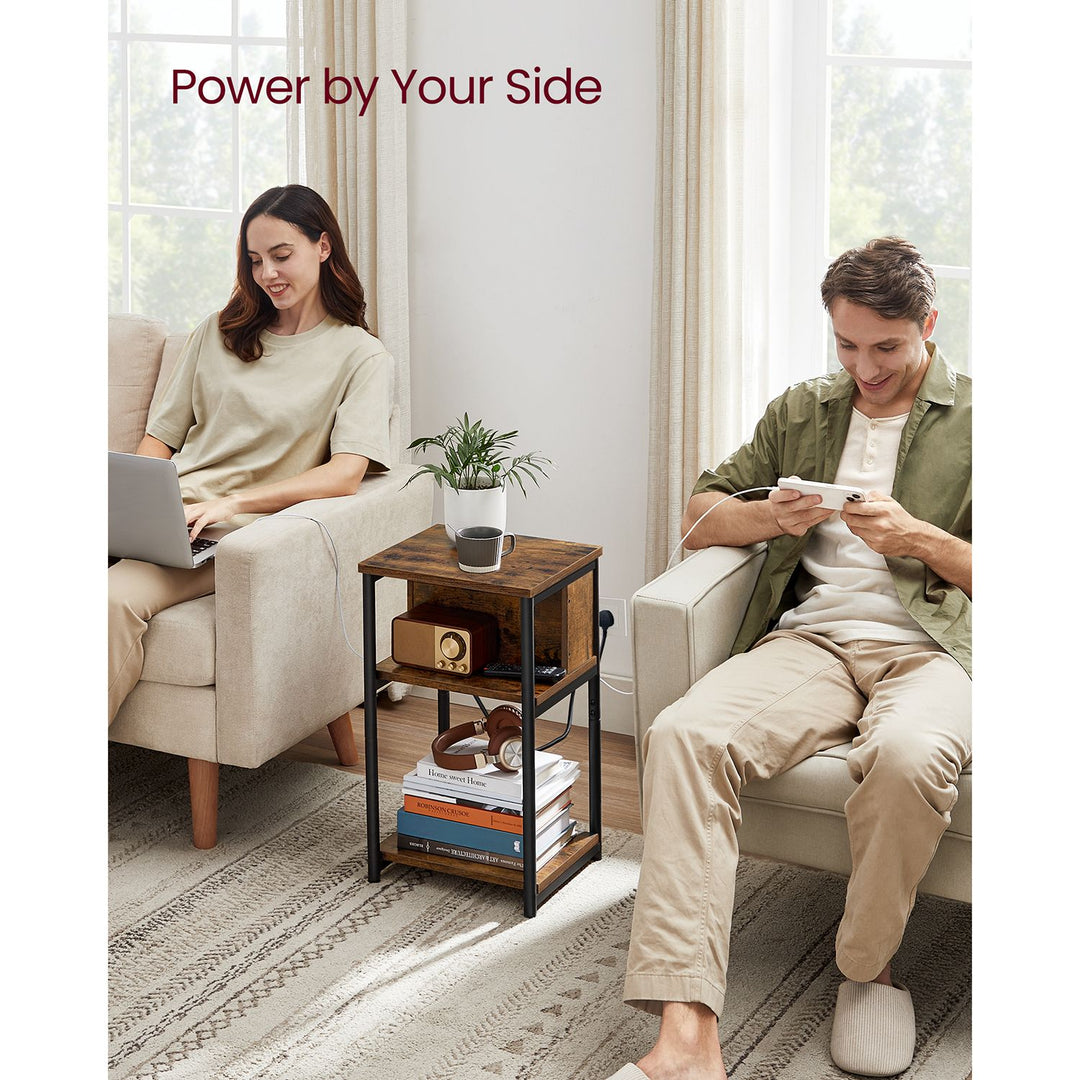 Narrow Bedside Table with Charging Station