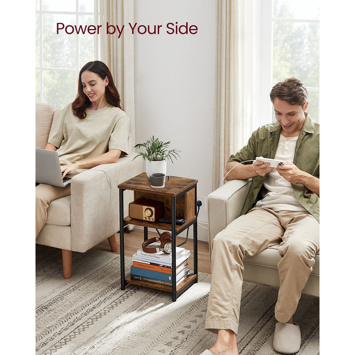 Narrow Bedside Table with Charging Station