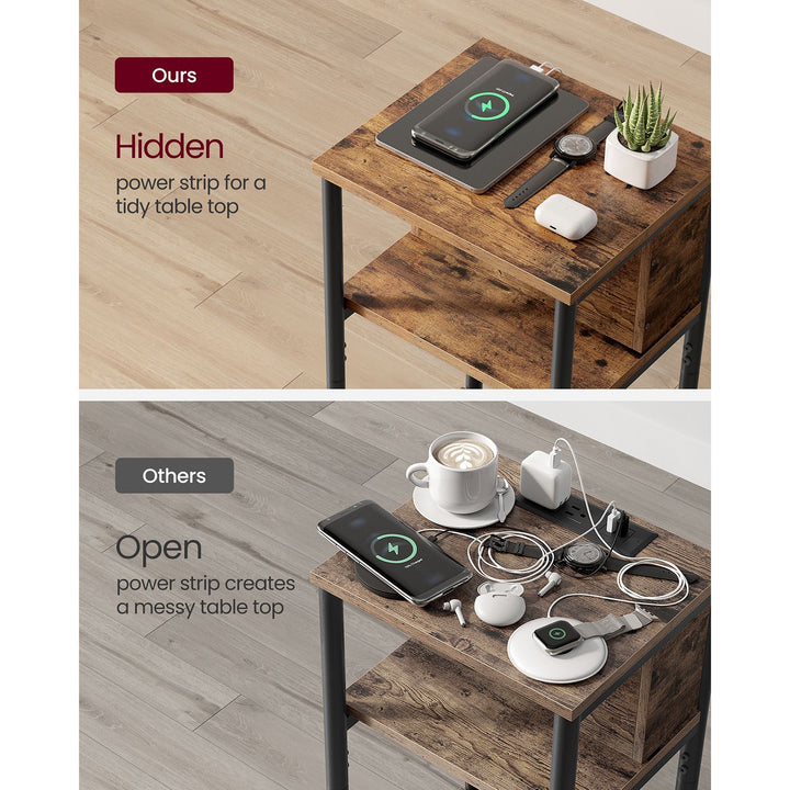 Narrow Bedside Table with Charging Station