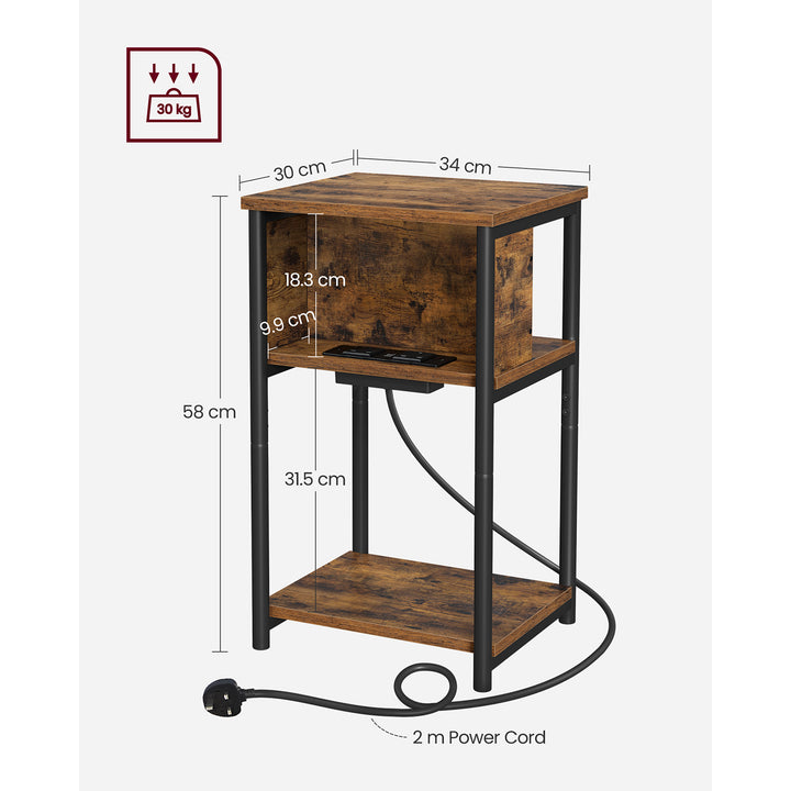 Narrow Bedside Table with Charging Station