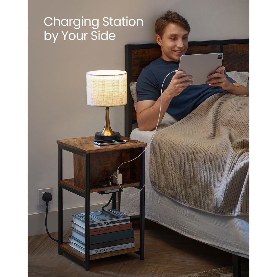Narrow Bedside Table with Charging Station
