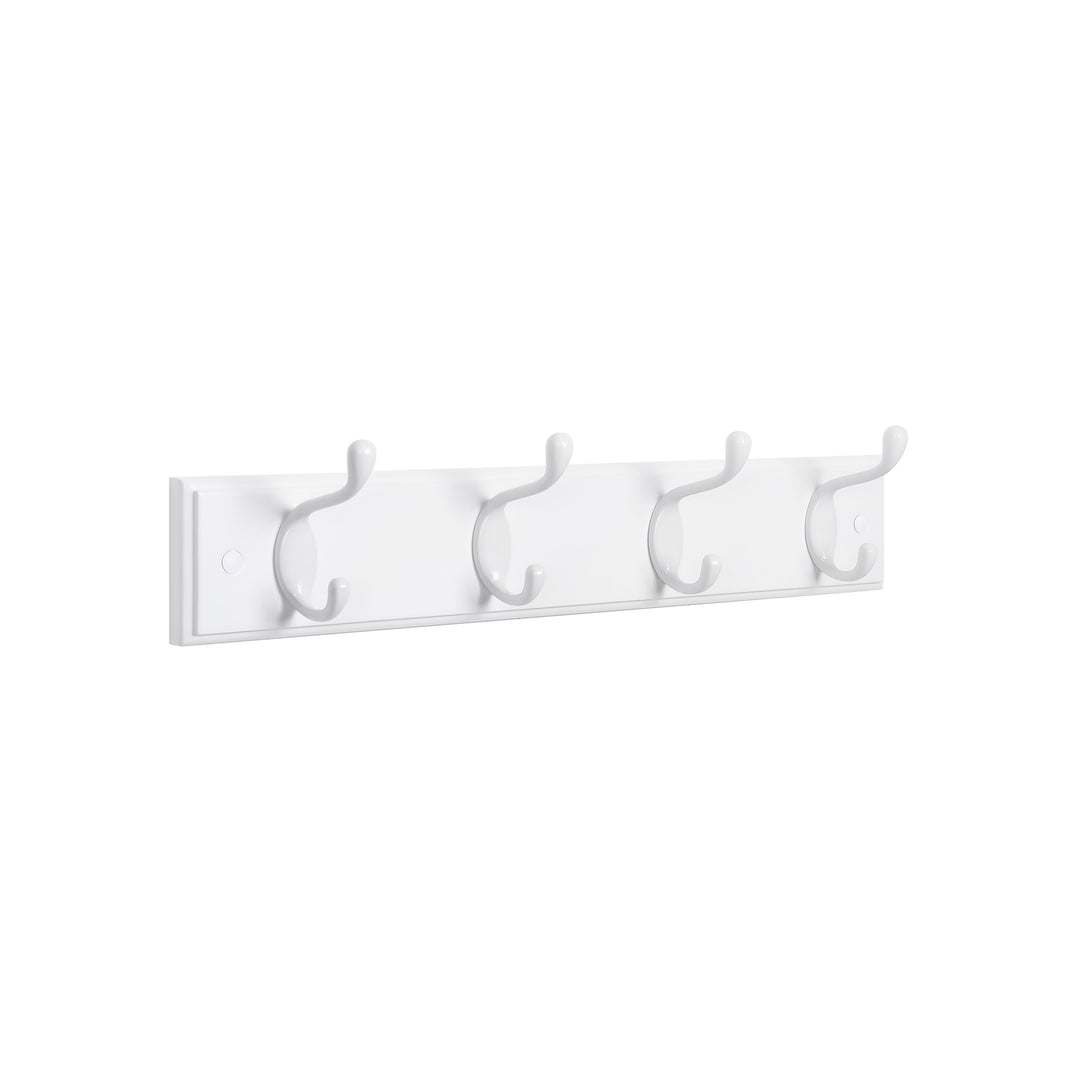 White Wall-Mounted Coat Rack with 4 Metal Hooks