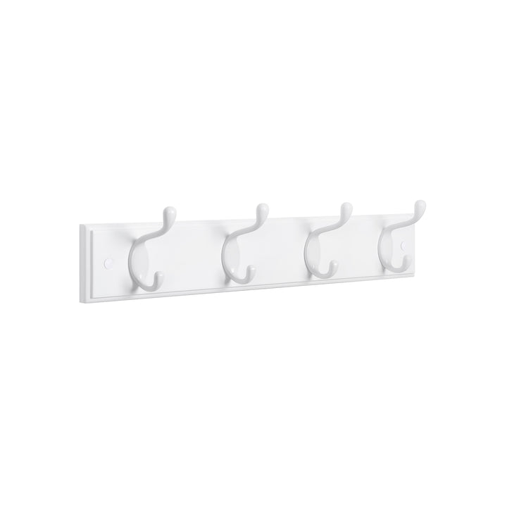 White Wall-Mounted Coat Rack with 4 Metal Hooks