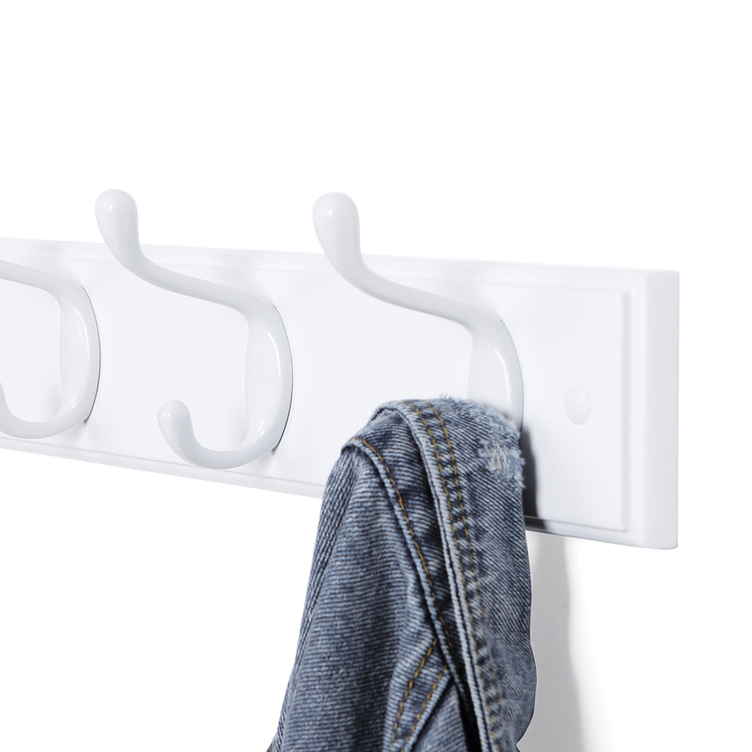 White Wall-Mounted Coat Rack with 4 Metal Hooks