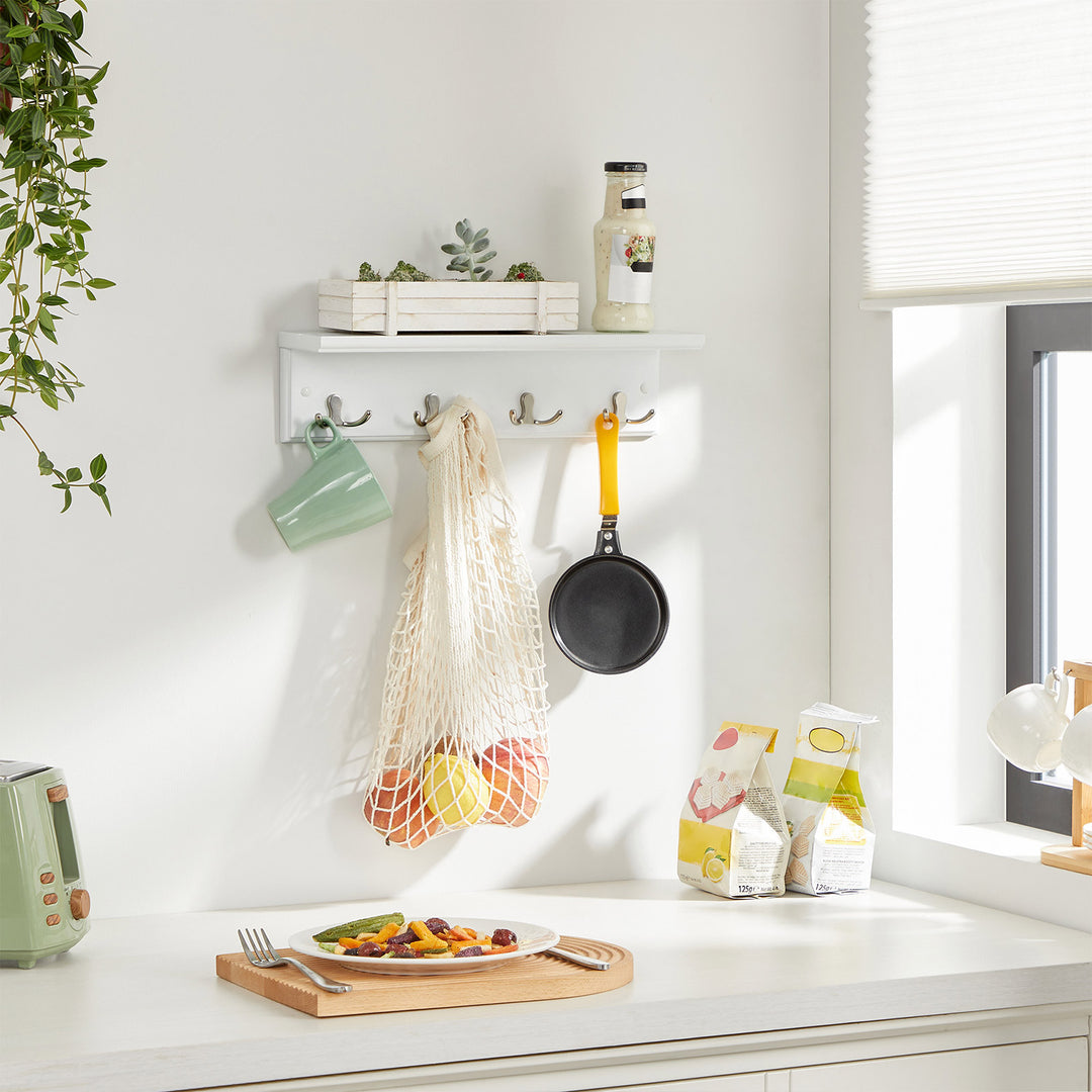 White Wall Hooks with Shelf for Coat Storage