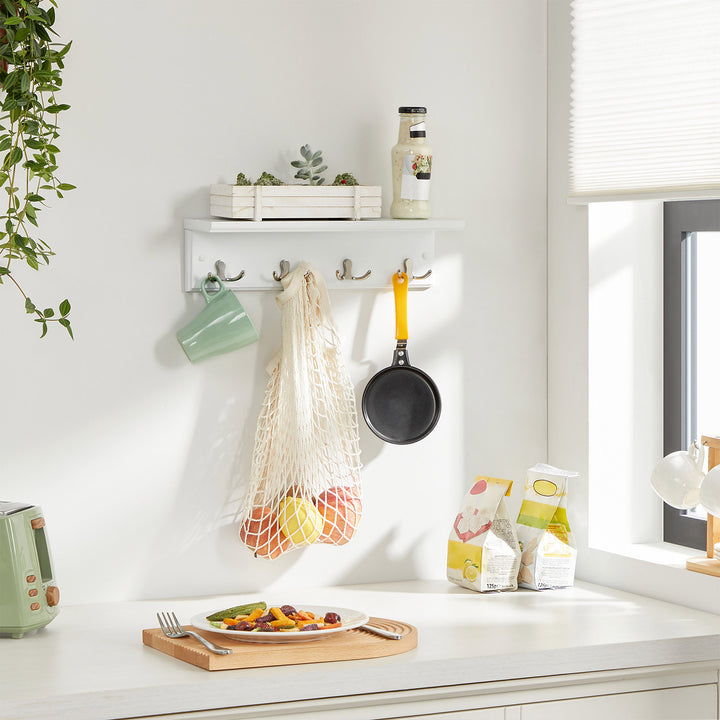 White Wall Hooks with Shelf for Coat Storage