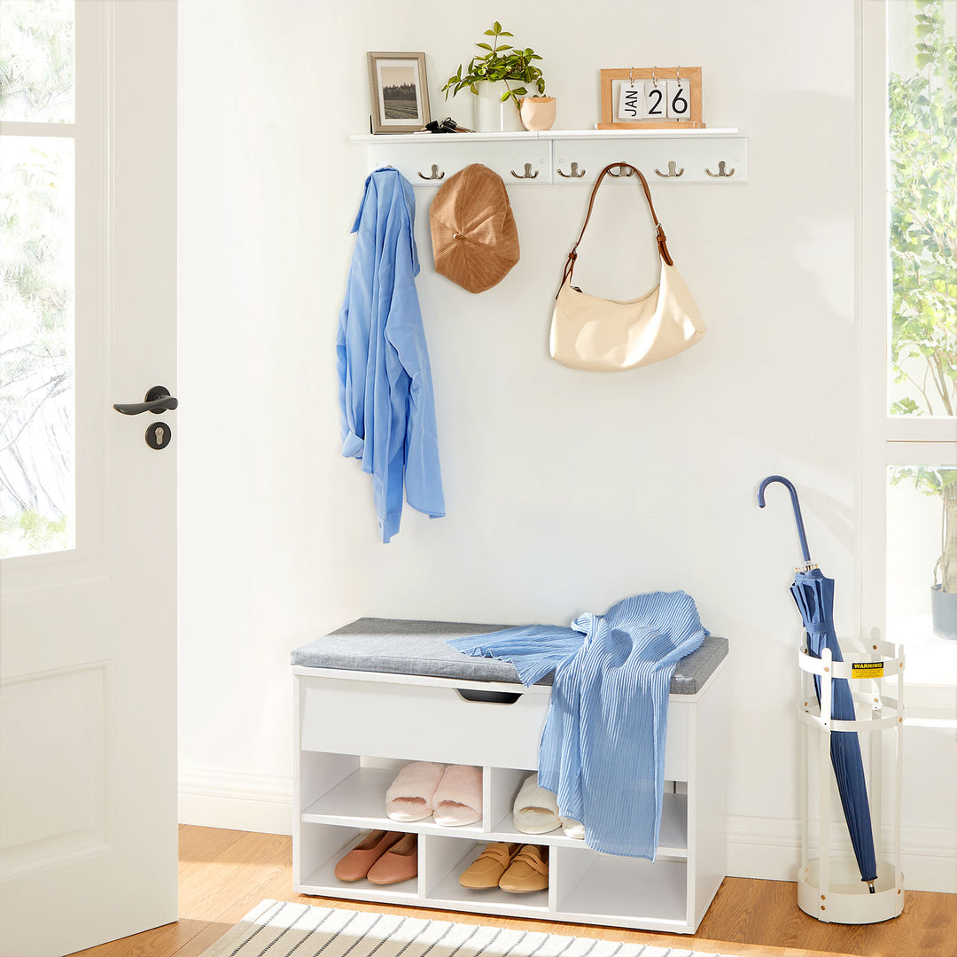 White Wall Hooks with Shelf for Coat Storage
