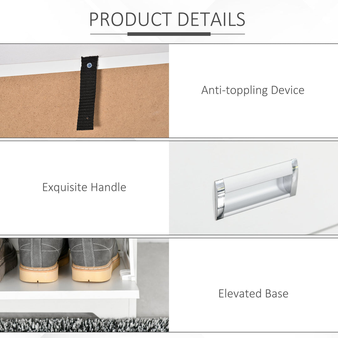 HOMCOM Tipping Shoe Cabinet Storage Rack Entryway Organizer with 2 Pull-Down Doors and Drawer Adjustable Shelf for Hallway Porch Narrow Space White