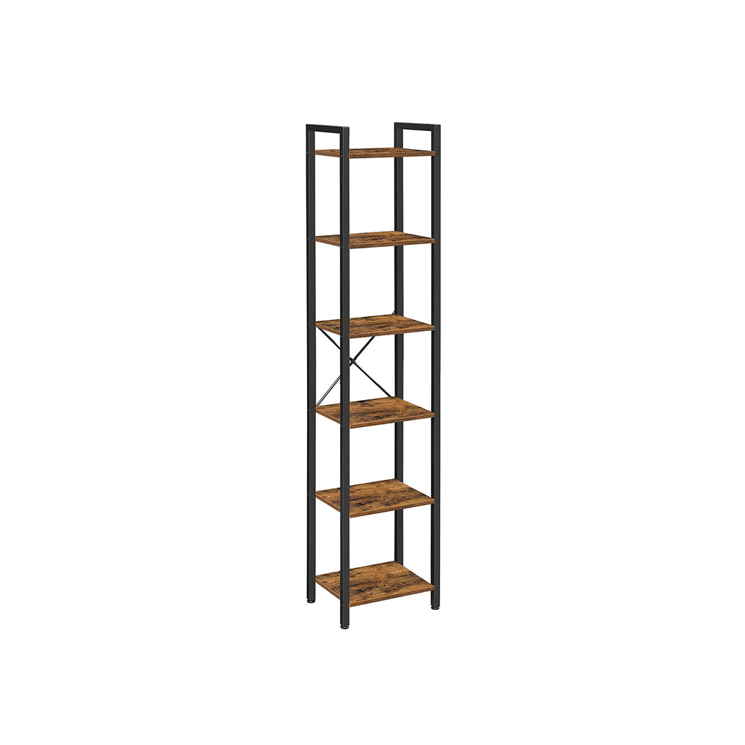 6-Tier Bookshelf Rustic Brown and Black