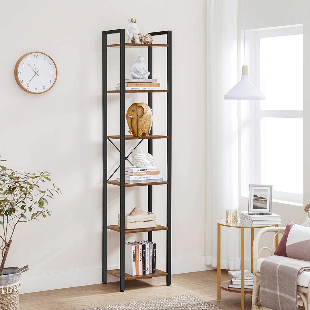 6-Tier Bookshelf Rustic Brown and Black