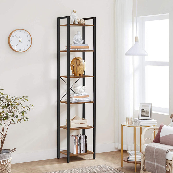 6-Tier Bookshelf Rustic Brown and Black