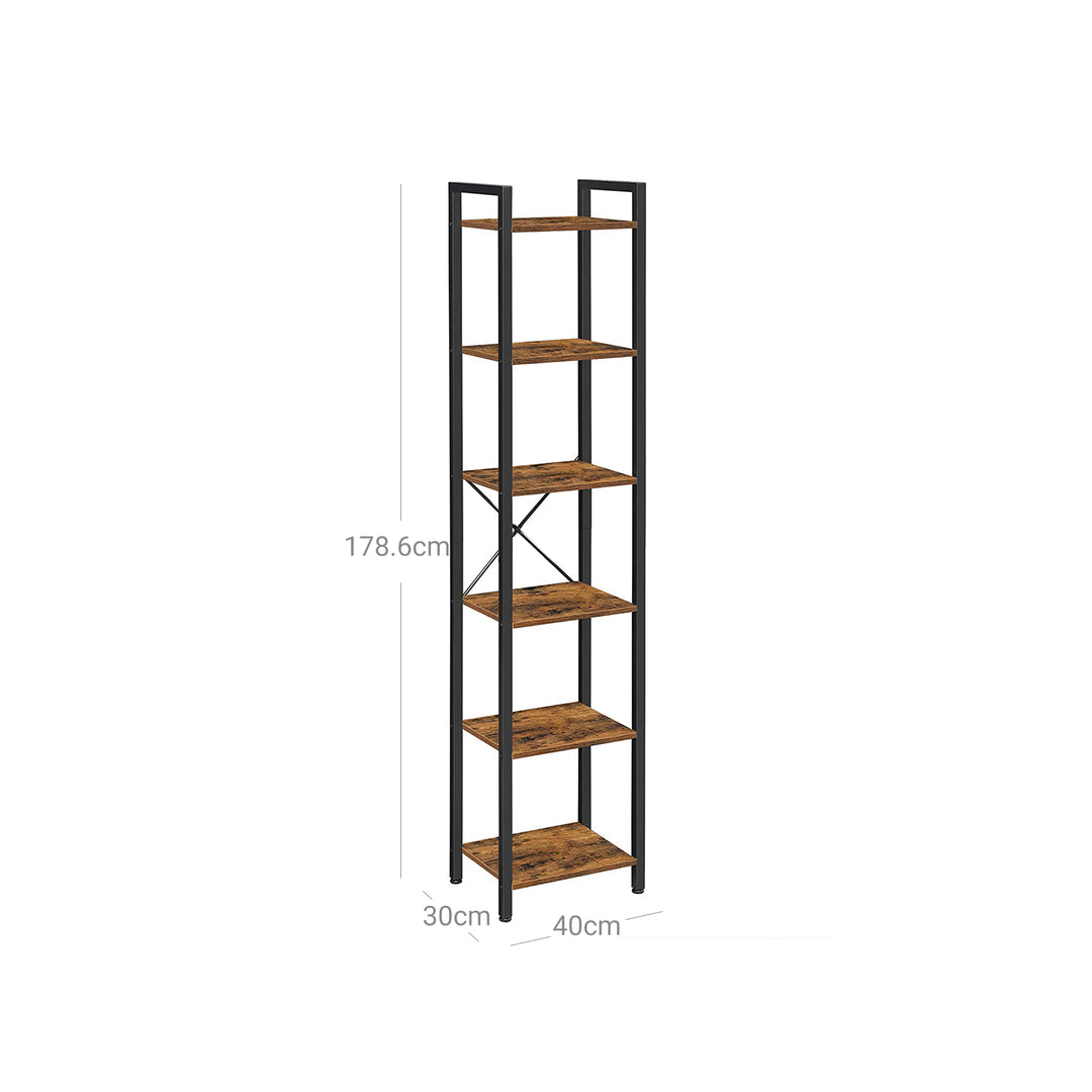 6-Tier Bookshelf Rustic Brown and Black