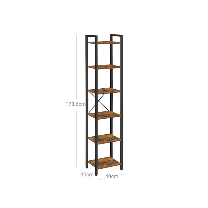 6-Tier Bookshelf Rustic Brown and Black