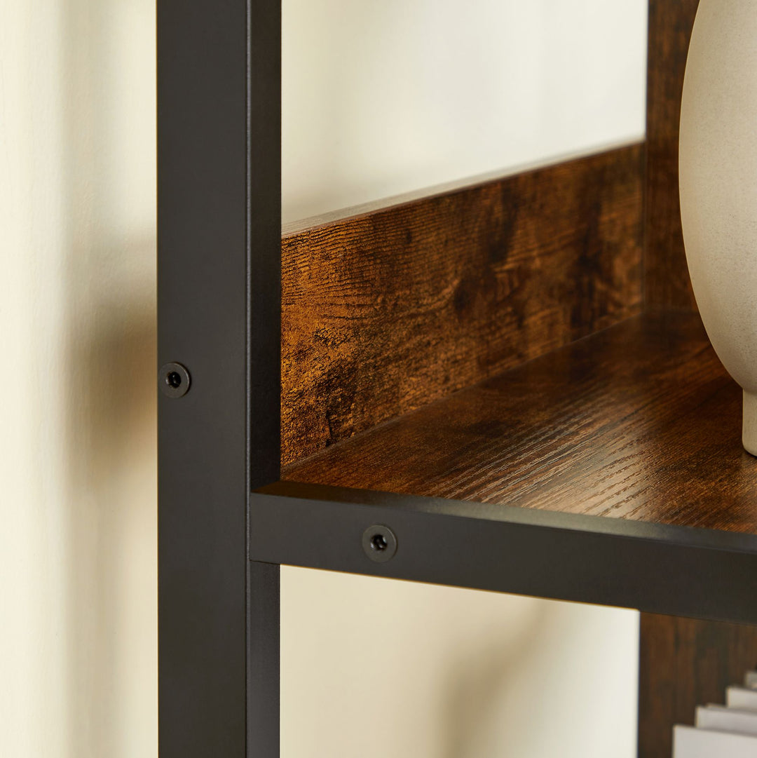 Industrial Brown 4-Layer Bookshelf with Compartment