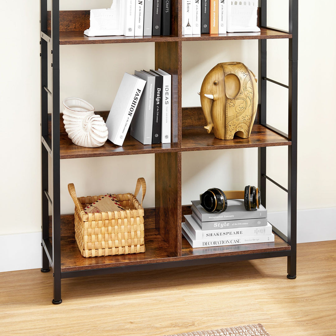 Industrial Brown 4-Layer Bookshelf with Compartment
