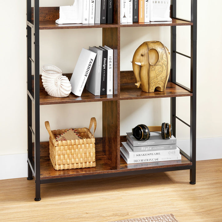 Industrial Brown 4-Layer Bookshelf with Compartment