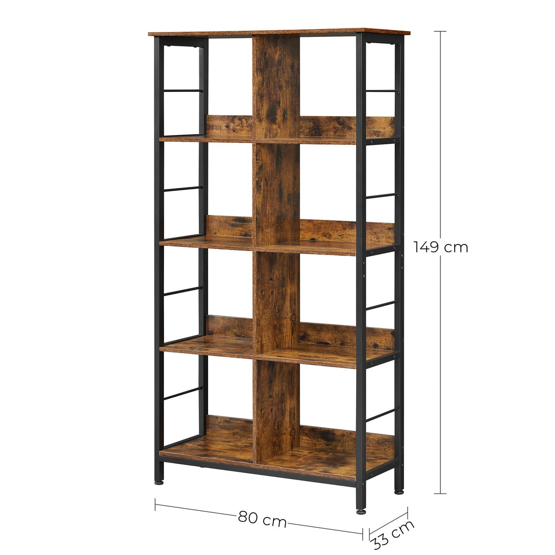 Industrial Brown 4-Layer Bookshelf with Compartment