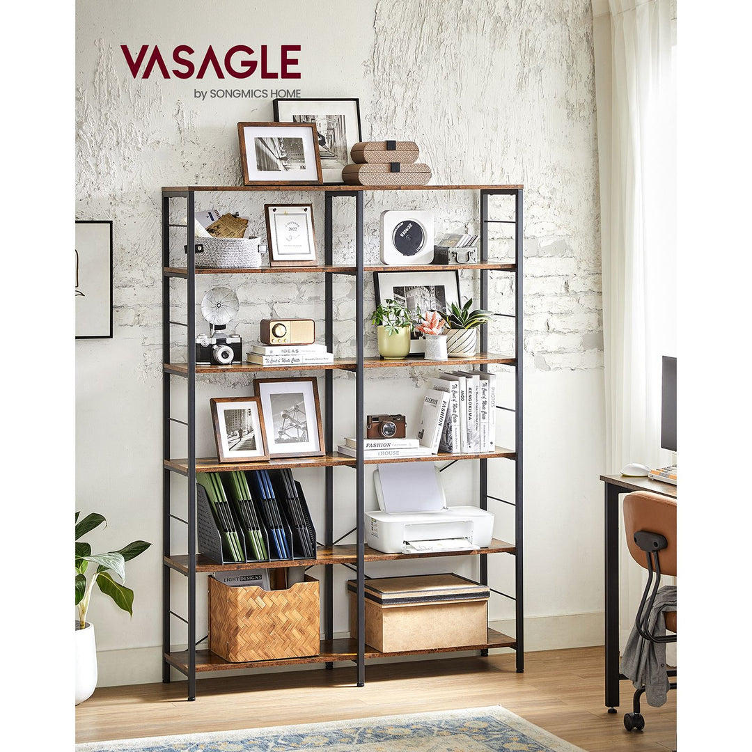 6-Tier Bookshelf Rustic Brown and Black 30 x 120 x 172.5 cm
