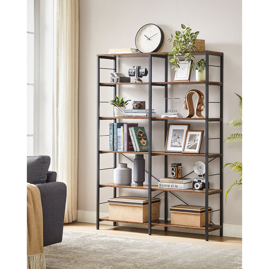 6-Tier Bookshelf Rustic Brown and Black 30 x 120 x 172.5 cm