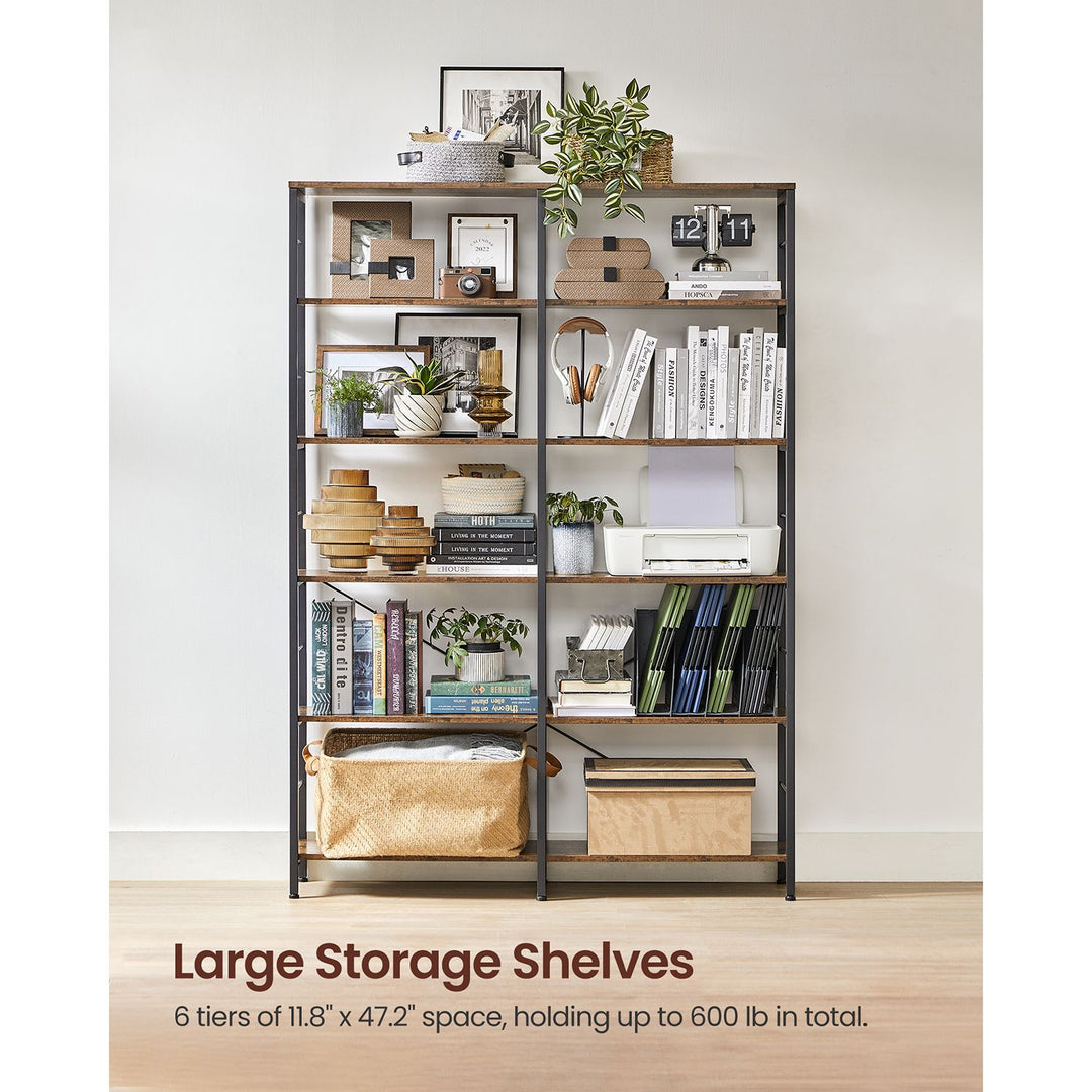 6-Tier Bookshelf Rustic Brown and Black 30 x 120 x 172.5 cm