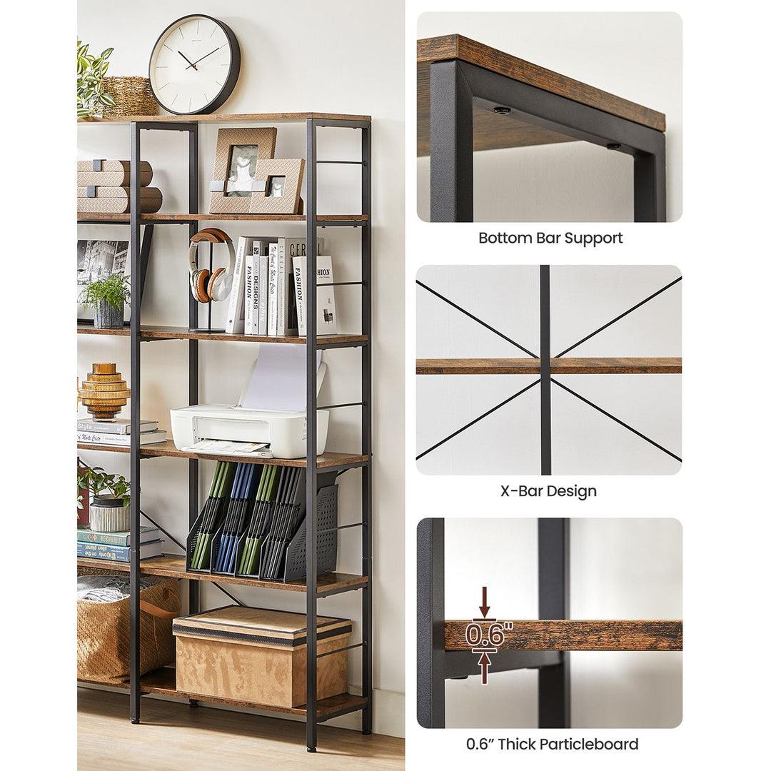 6-Tier Bookshelf Rustic Brown and Black 30 x 120 x 172.5 cm