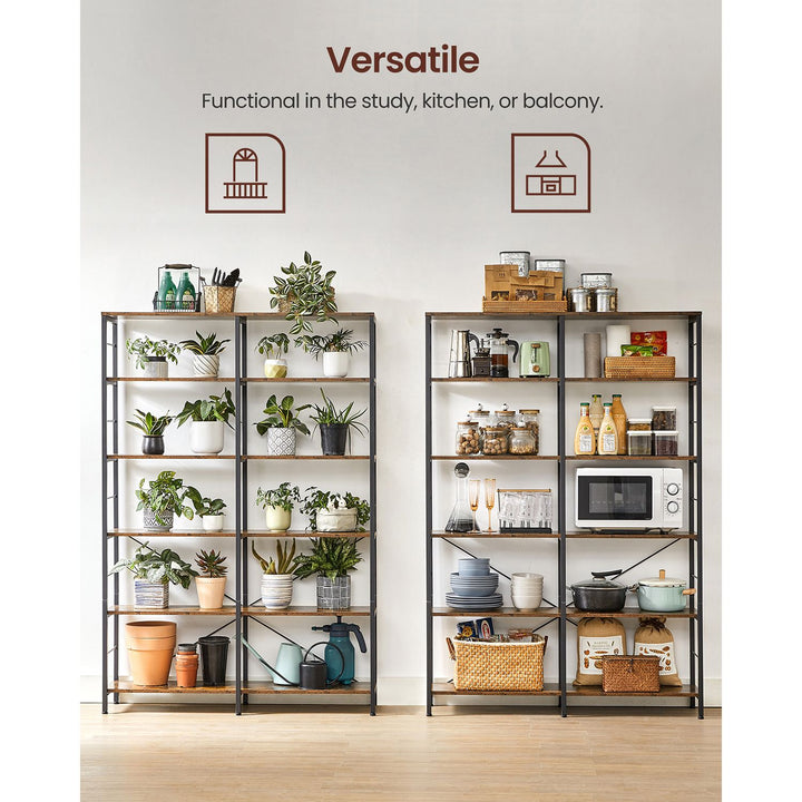 6-Tier Bookshelf Rustic Brown and Black 30 x 120 x 172.5 cm