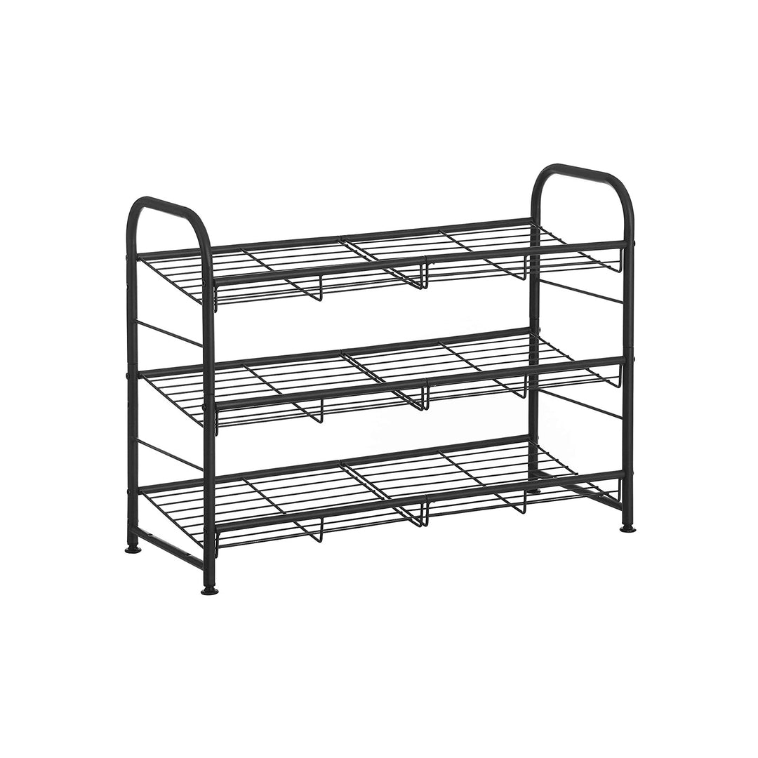 Black 3 Tiers Shoe Rack with Adjustable Shelves