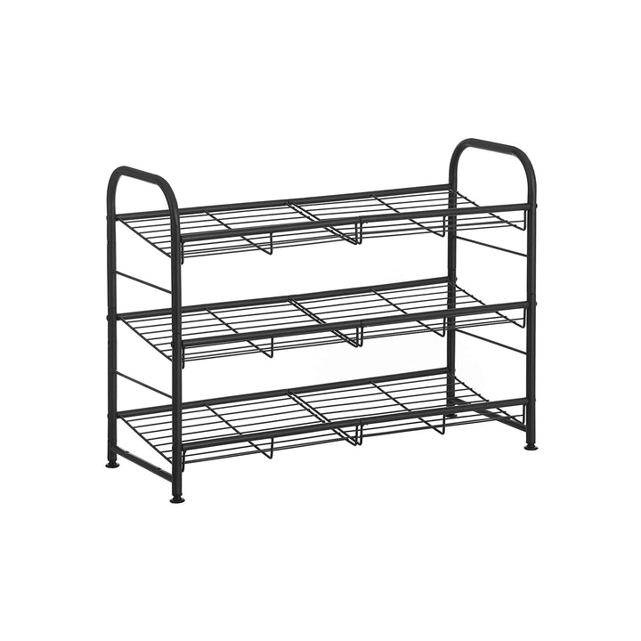 Black 3 Tiers Shoe Rack with Adjustable Shelves