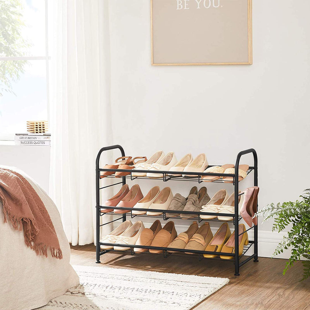 Black 3 Tiers Shoe Rack with Adjustable Shelves