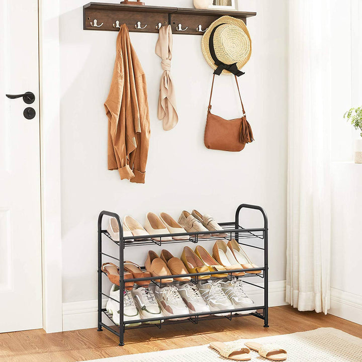 Black 3 Tiers Shoe Rack with Adjustable Shelves