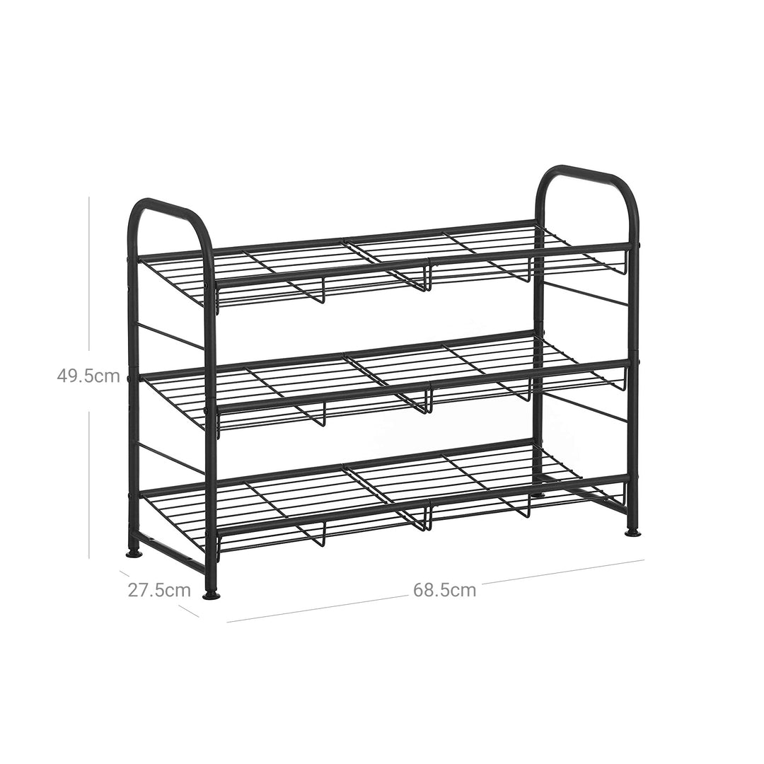 Black 3 Tiers Shoe Rack with Adjustable Shelves