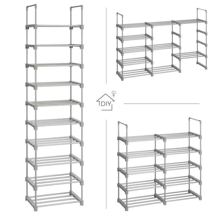 Grey Height-Adjustable Shoe Storage Organiser