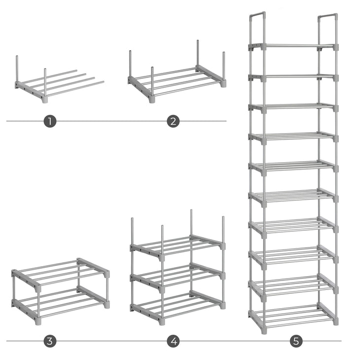 Grey Height-Adjustable Shoe Storage Organiser