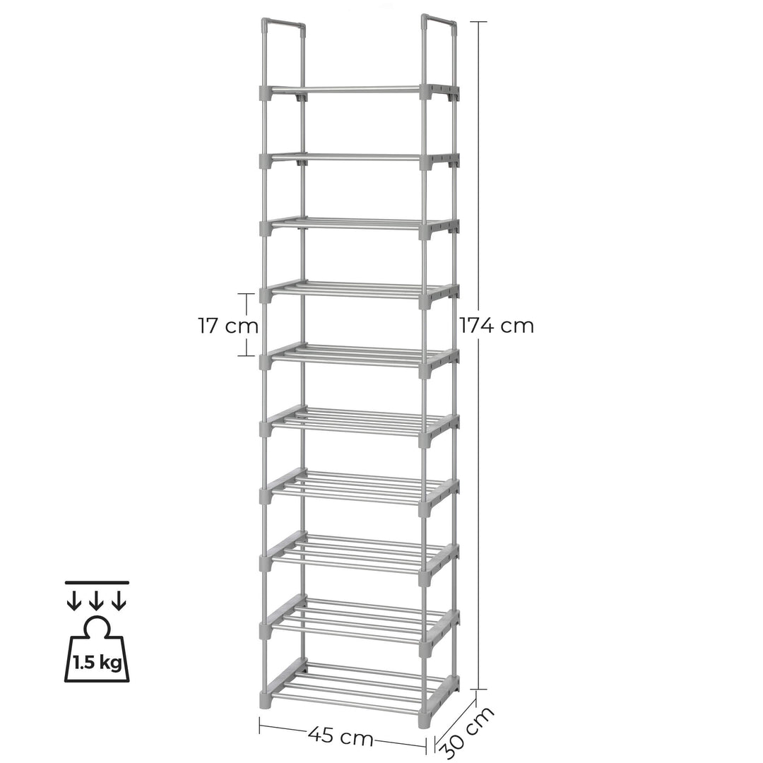Grey Height-Adjustable Shoe Storage Organiser