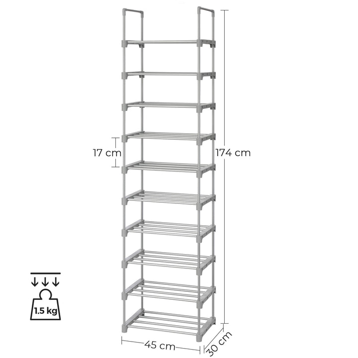 Grey Height-Adjustable Shoe Storage Organiser