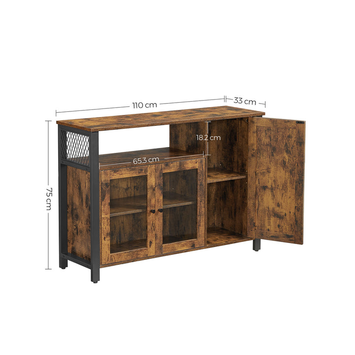 Storage Sideboard with 3 Doors Rustic Brown and Black